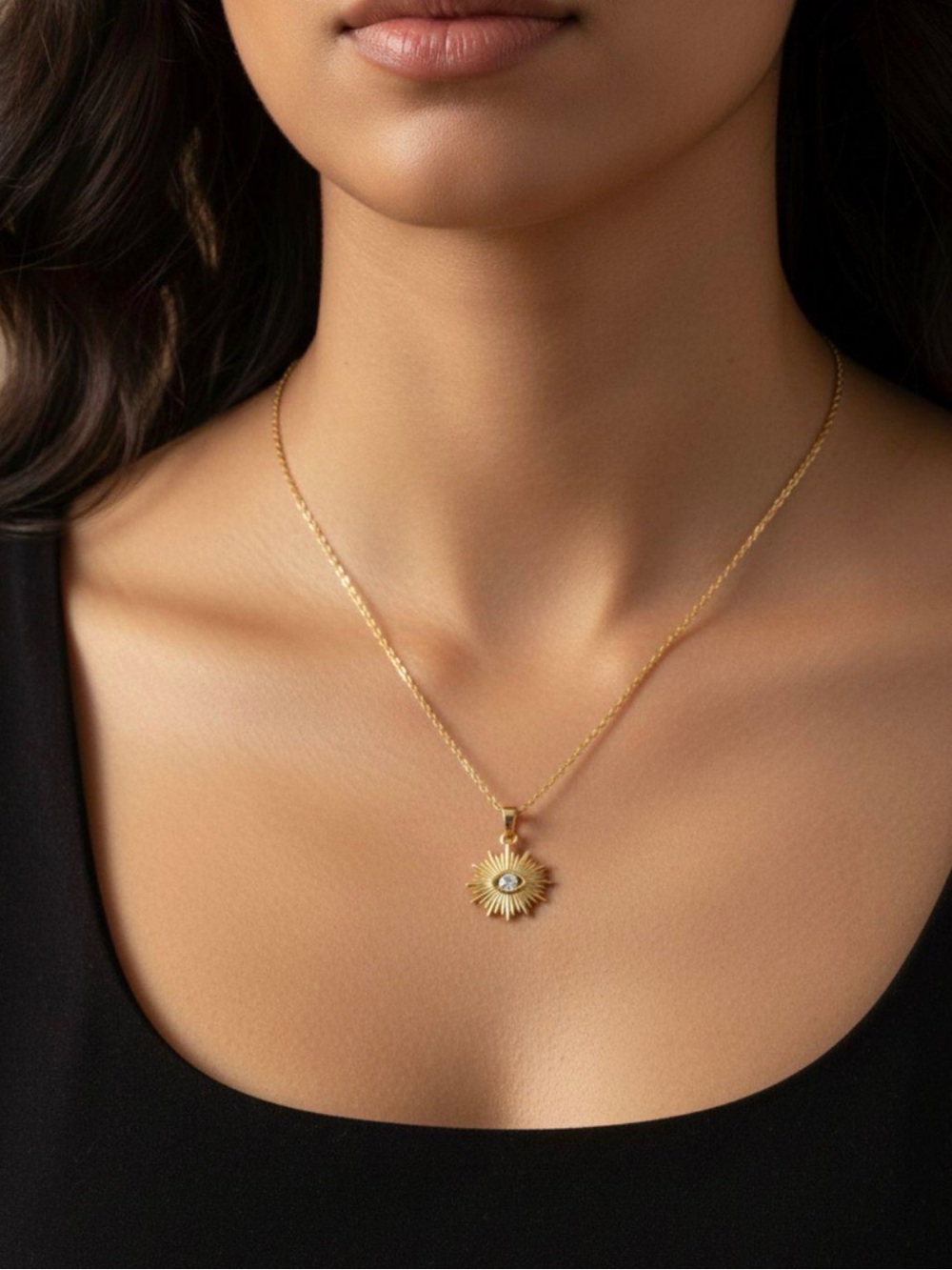 14K Gold Plated Evil Eye Pendant Necklace